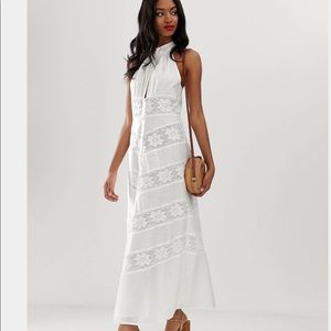 ASOS Design halter neck maxi dress w/lace inserts